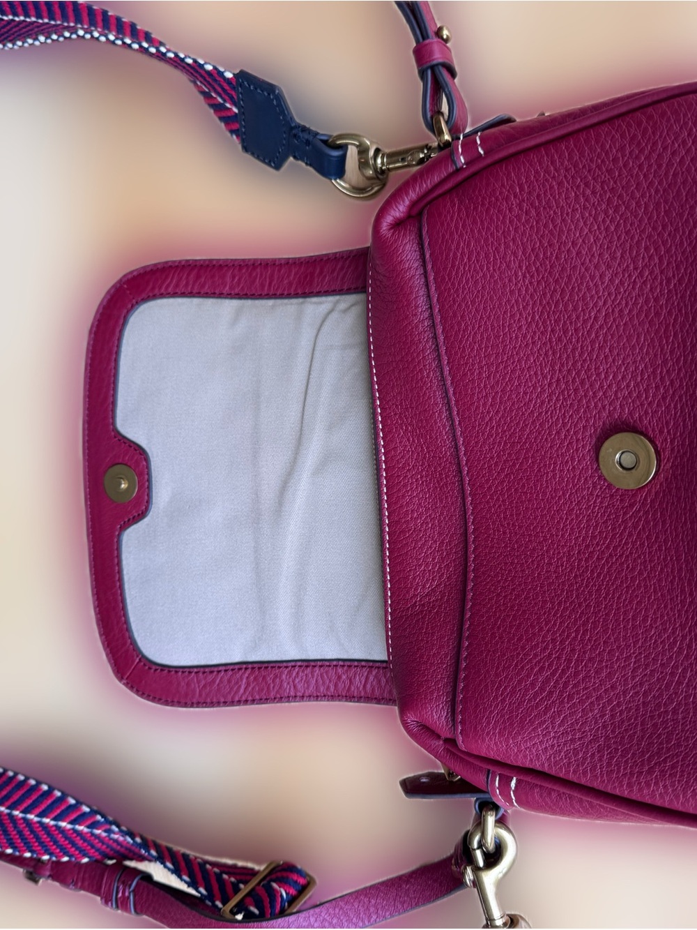 J.Crew Red leather crossbody with red and navy strap - Picture 3 of 12